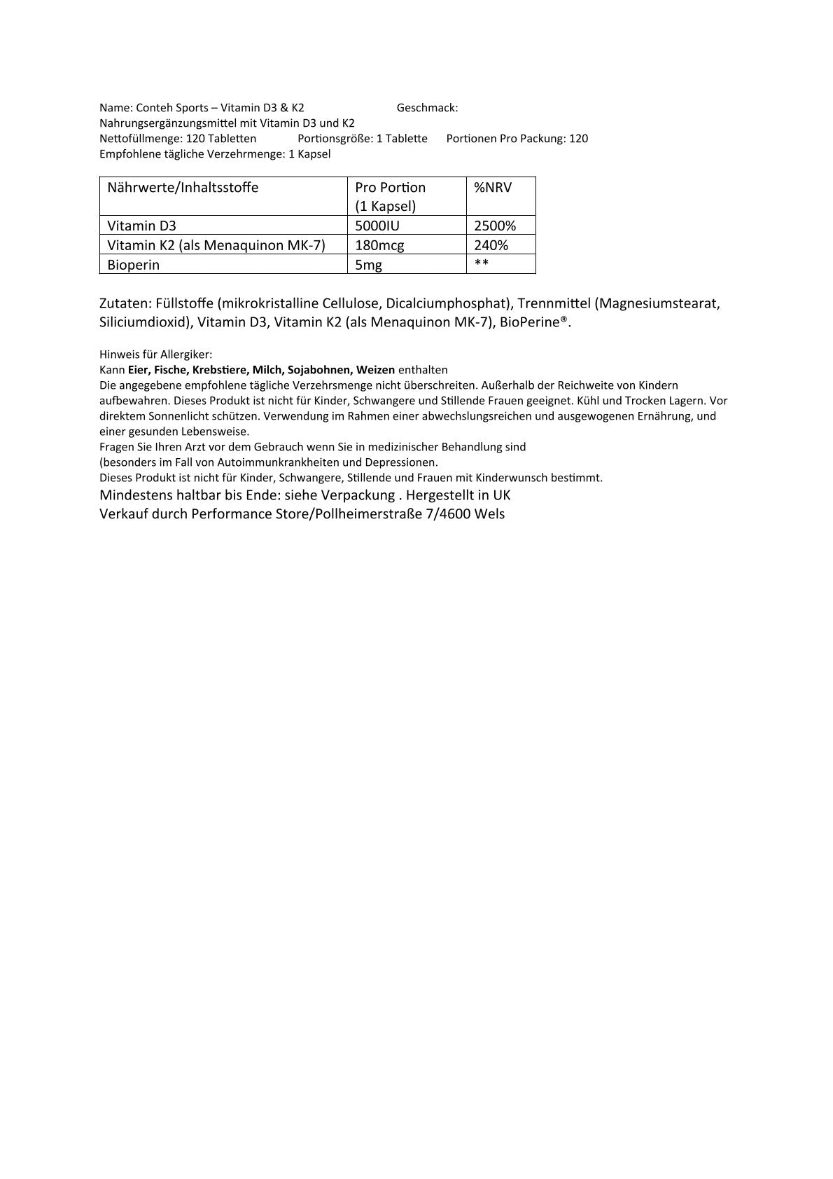 Conteh Sports - Vitamin D3 & K2 (5000IU)