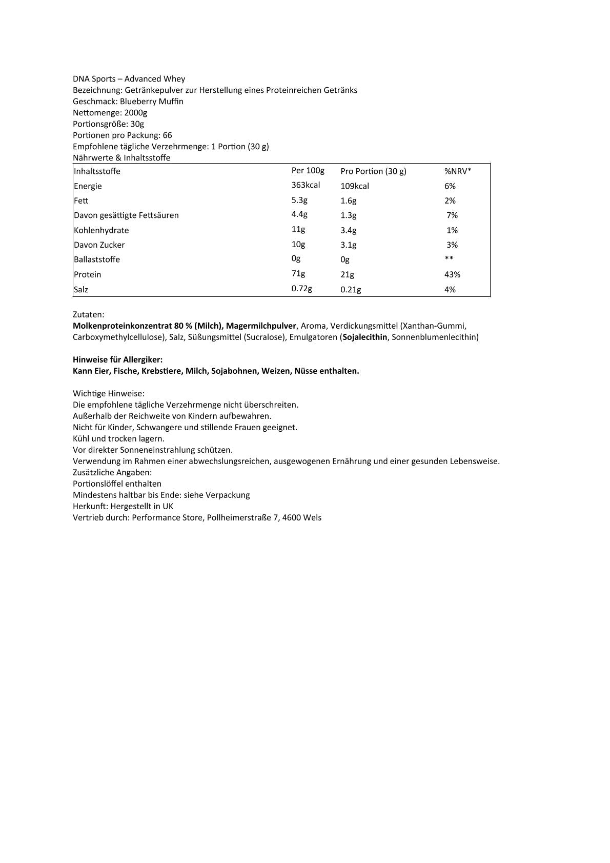 DNA Sports - Advanced Whey Protein 2kg