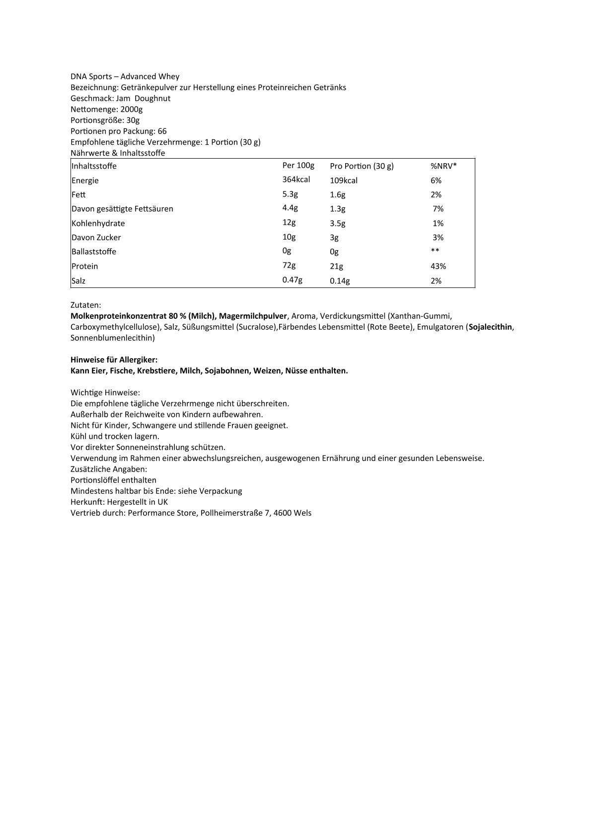 DNA Sports - Advanced Whey Protein 2kg