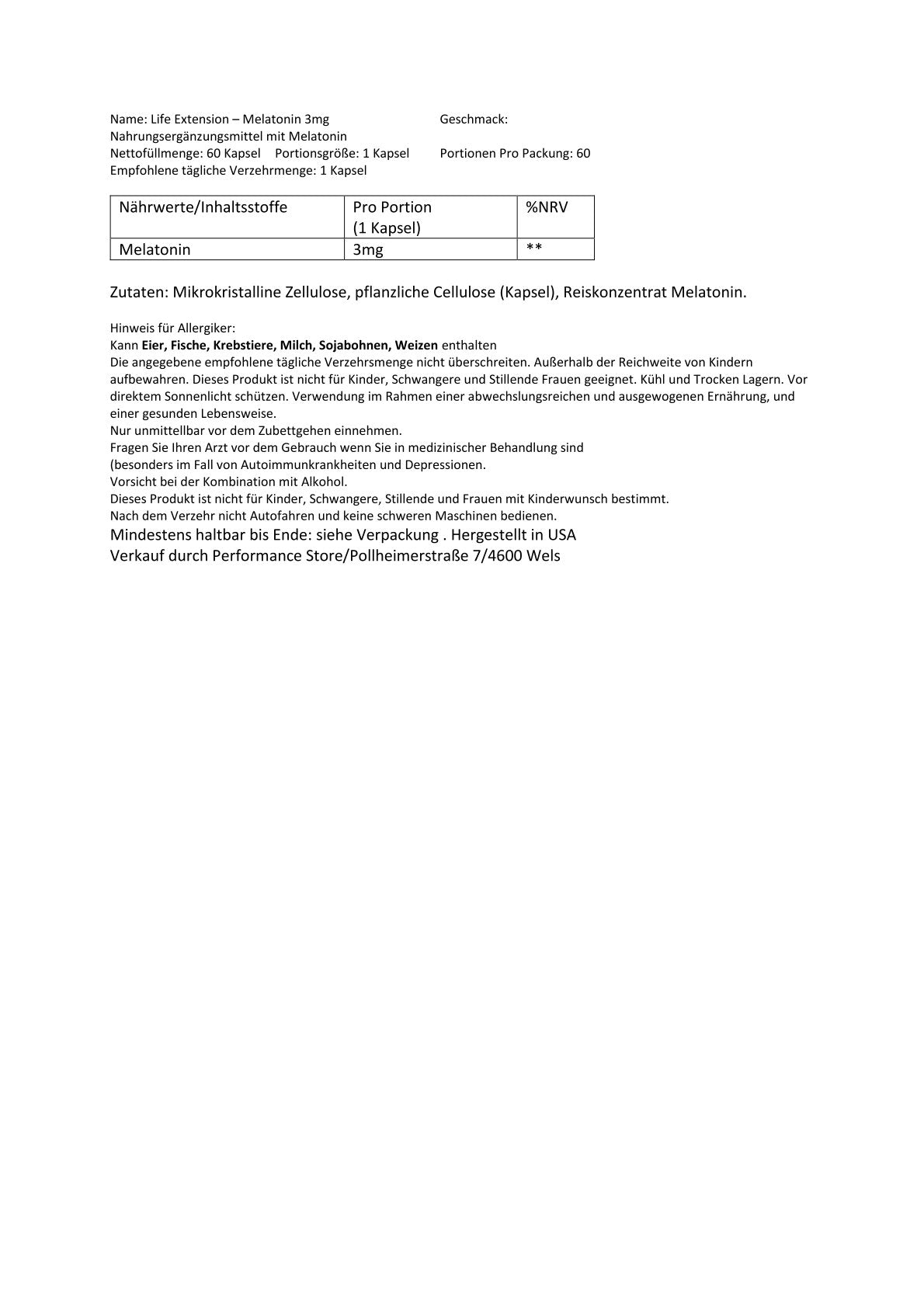 Life Extension - Melatonin 3mg