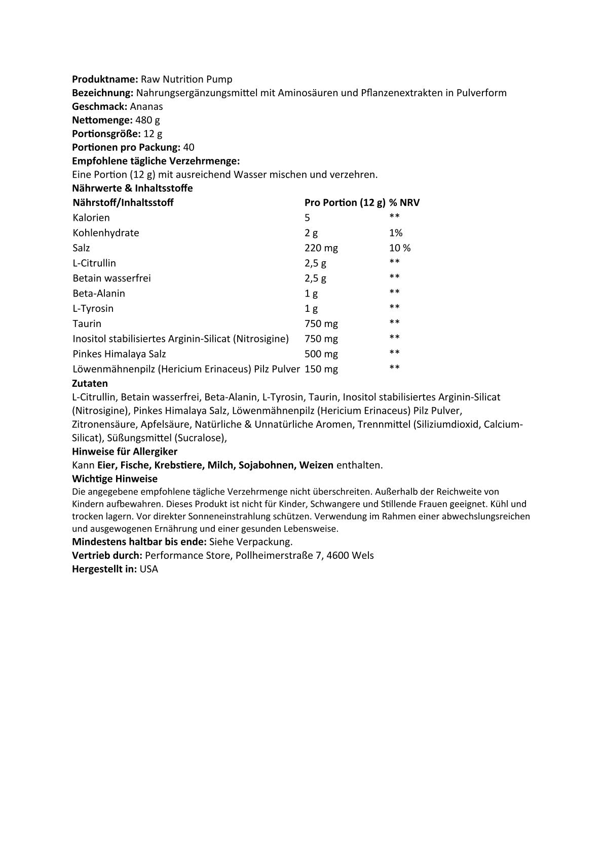 Raw Nutrition US Formel - Pump