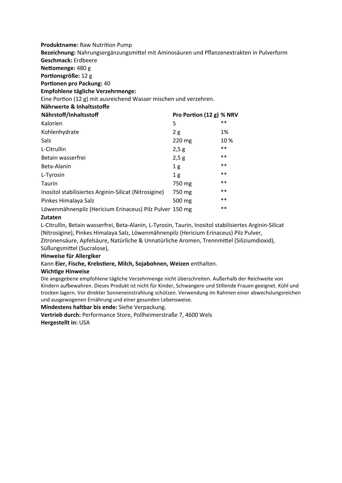 Raw Nutrition US Formel - Pump