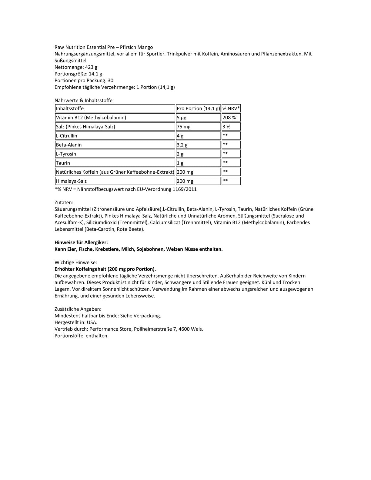 Raw Nutrition - Essential Pre
