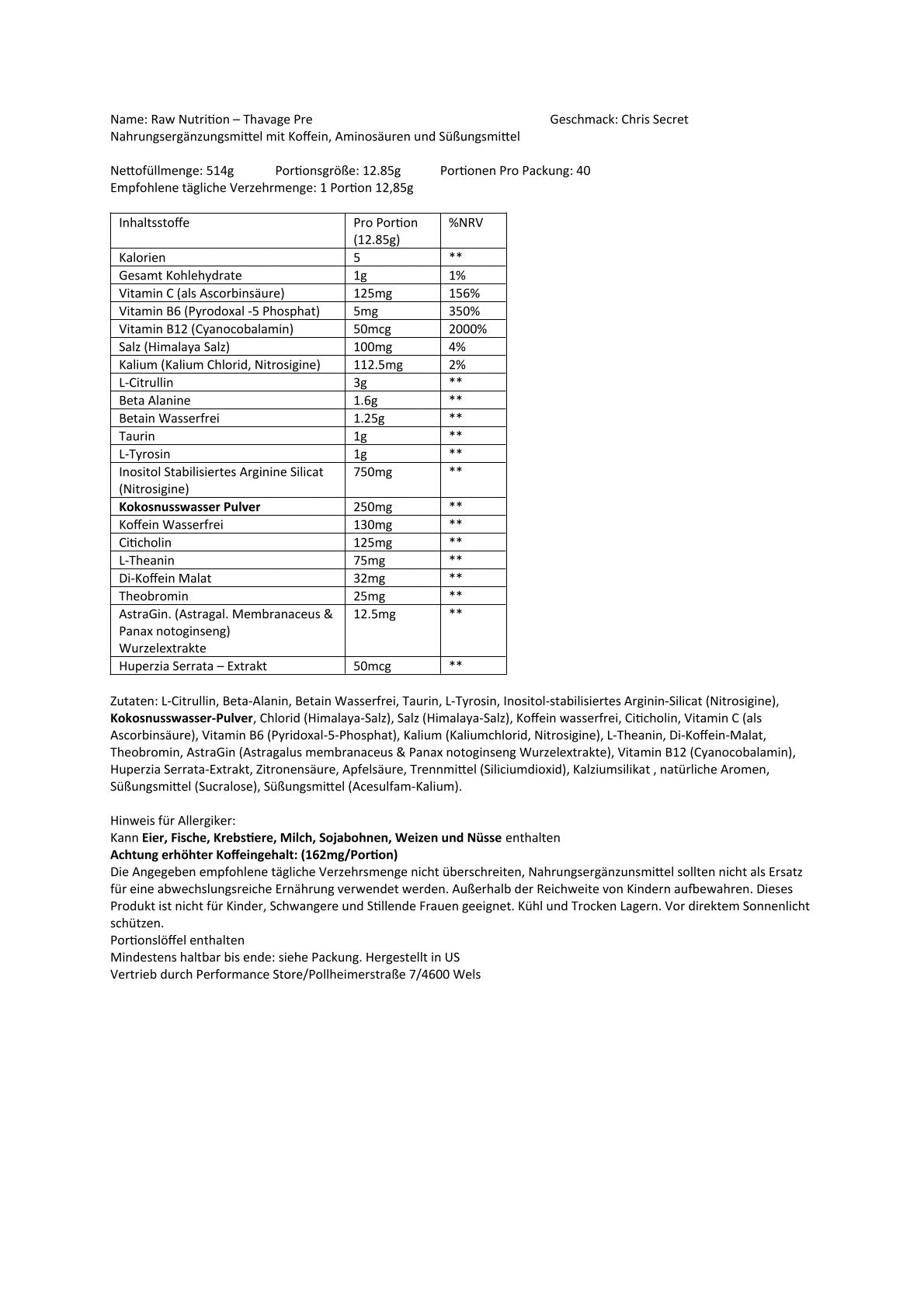 Raw Nutrition - Christopher's Secret Stuff