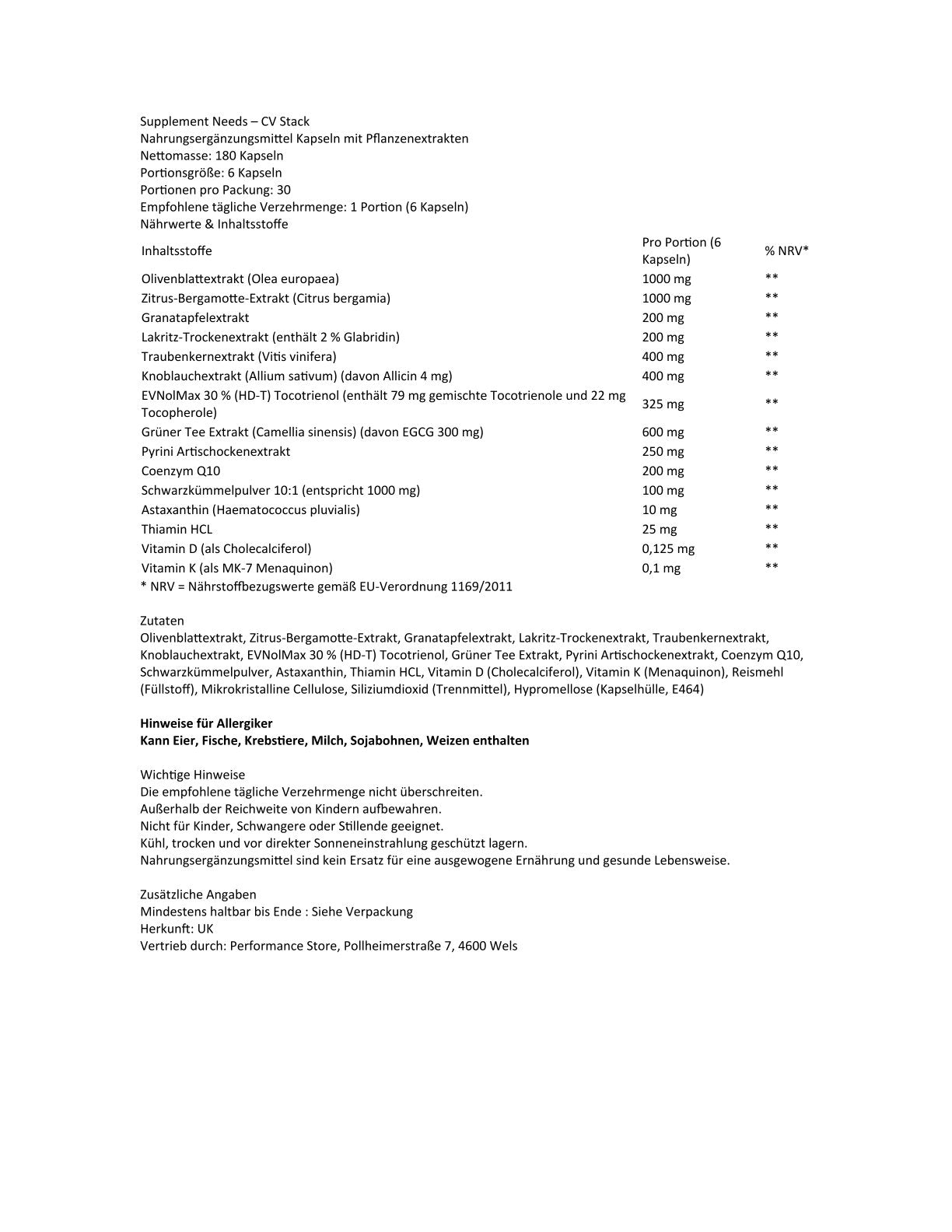 Supplement Needs - CV Stack
