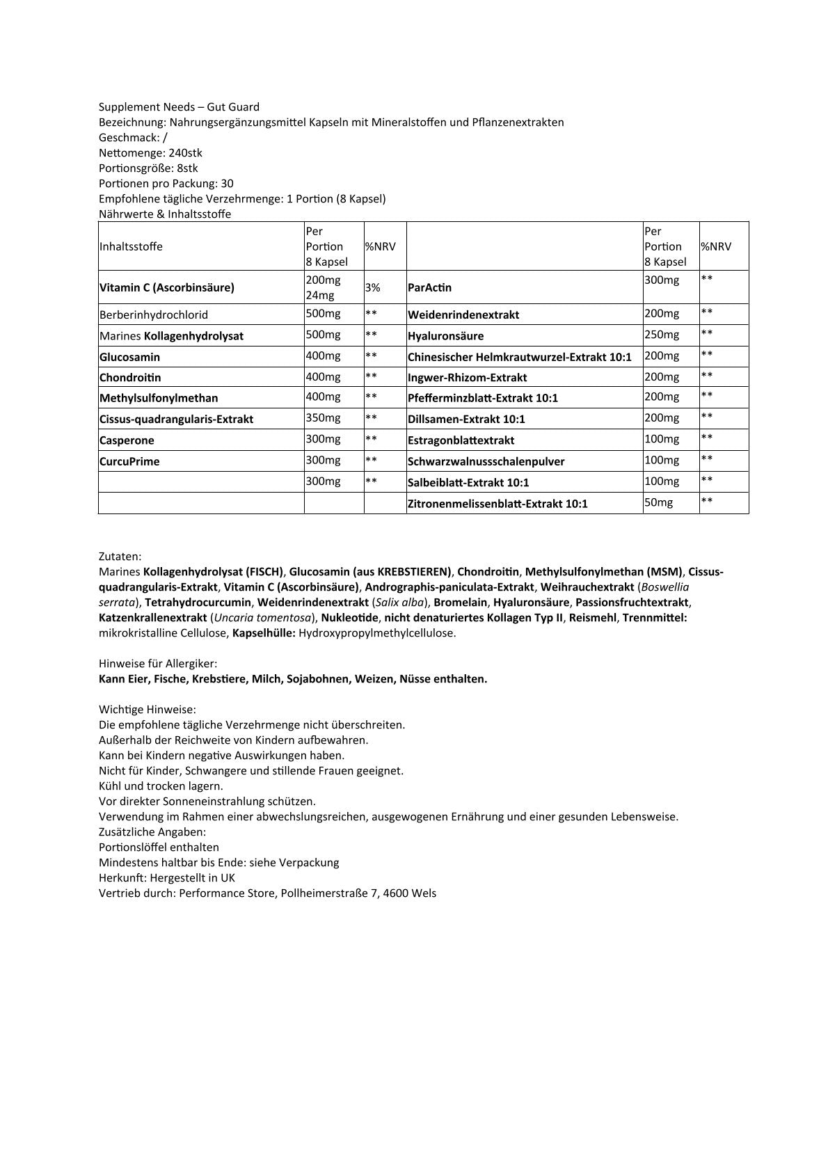 Supplement Needs - Gut Guard+