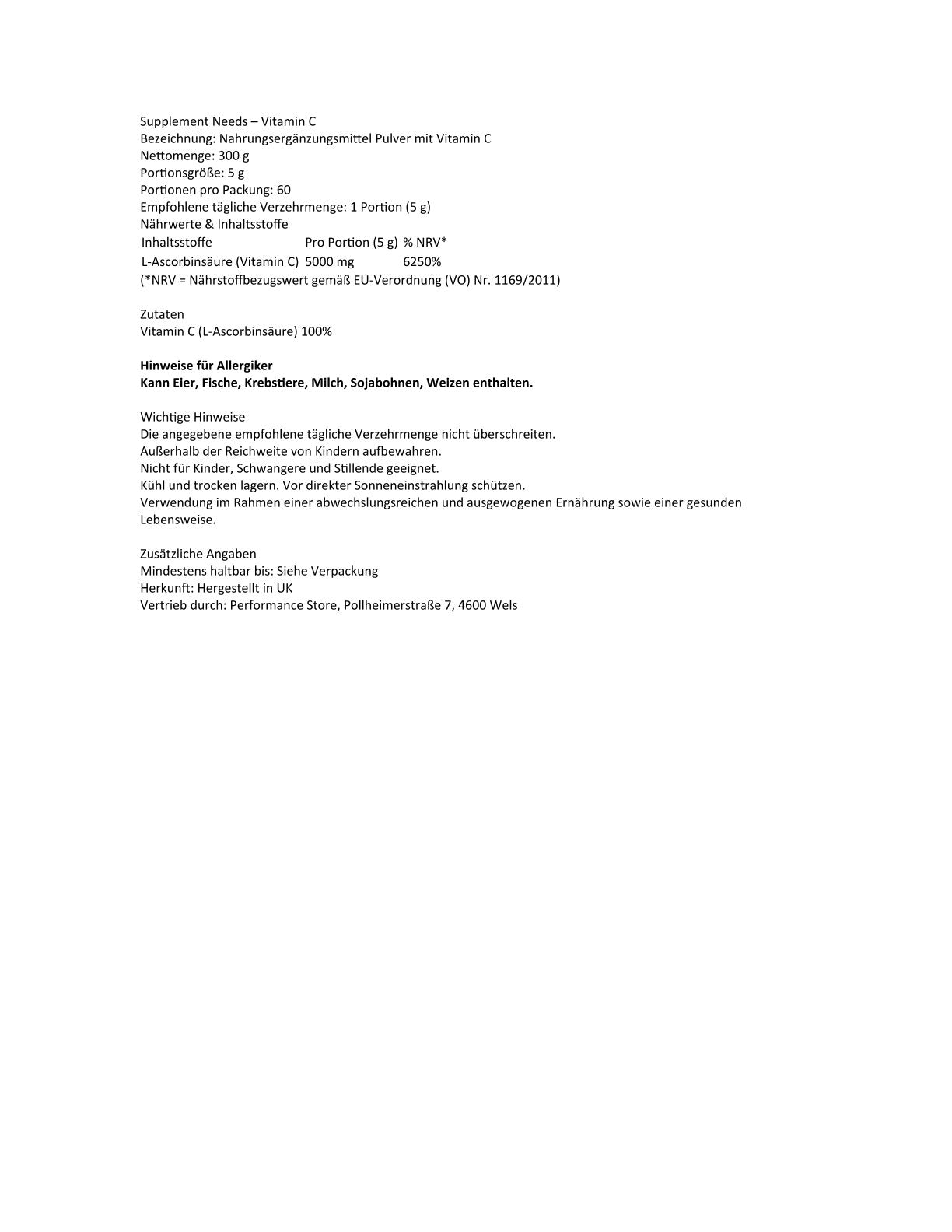 Supplement Needs - Vitamin C