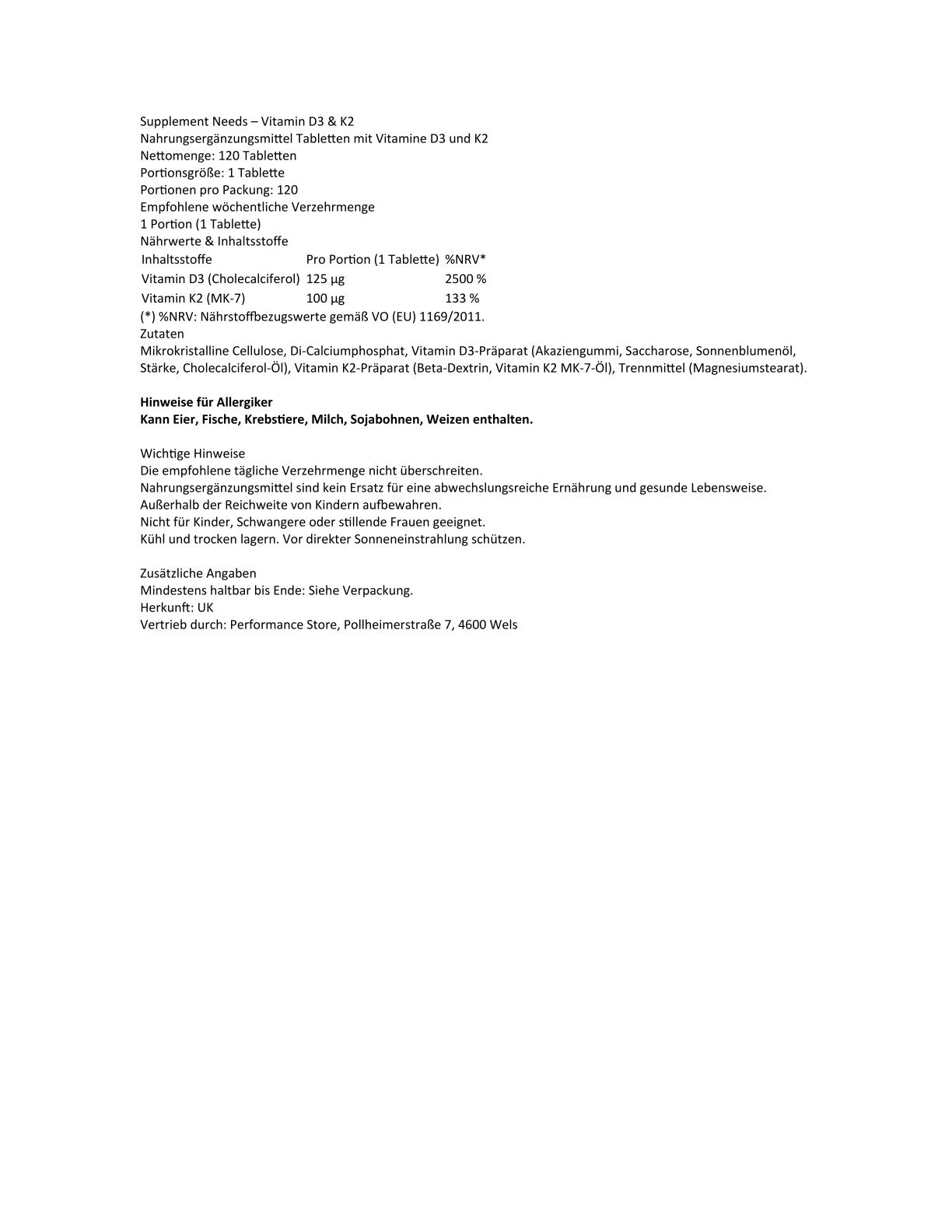 Supplement Needs - D3 & K2