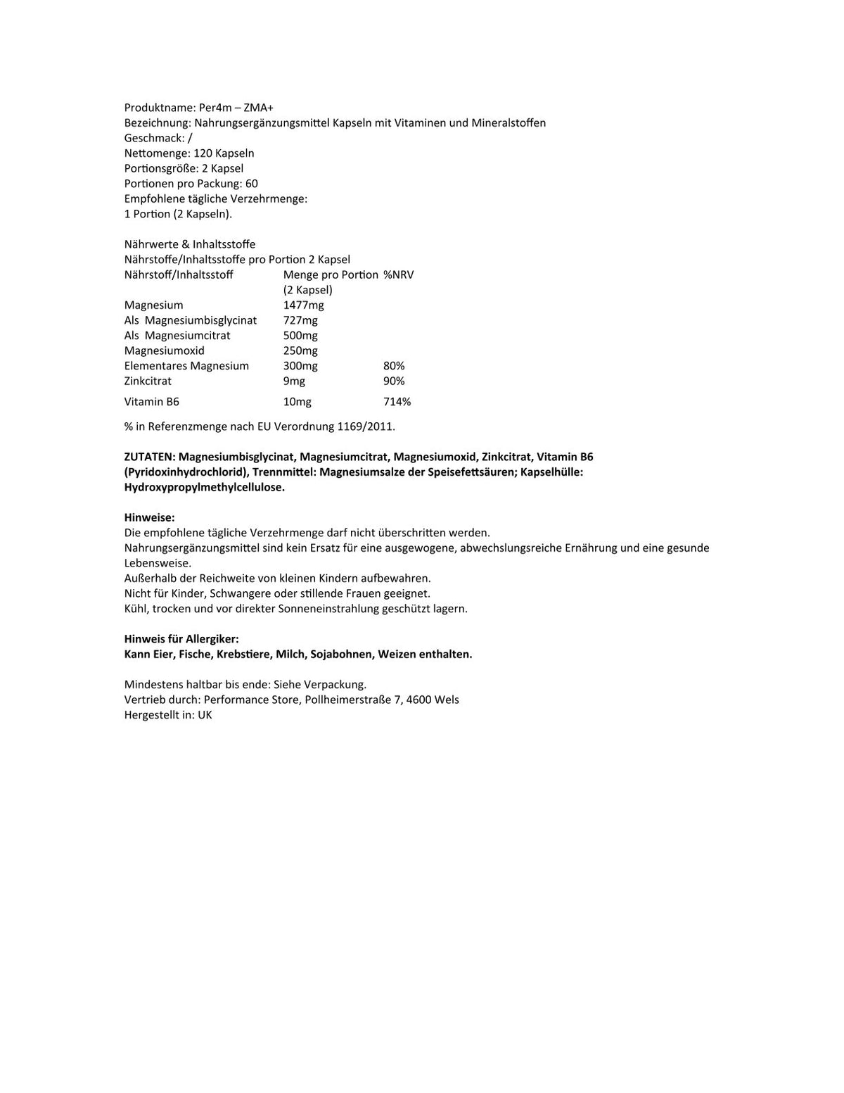 Per4m - Zinc & Magnesium Capsules