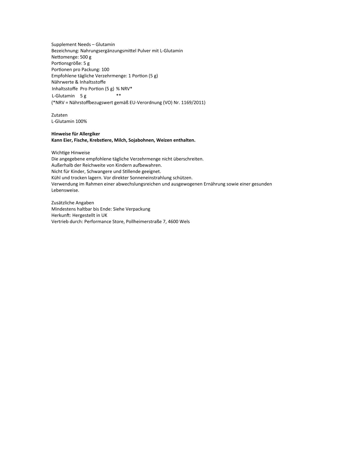 Supplement Needs - Glutamine